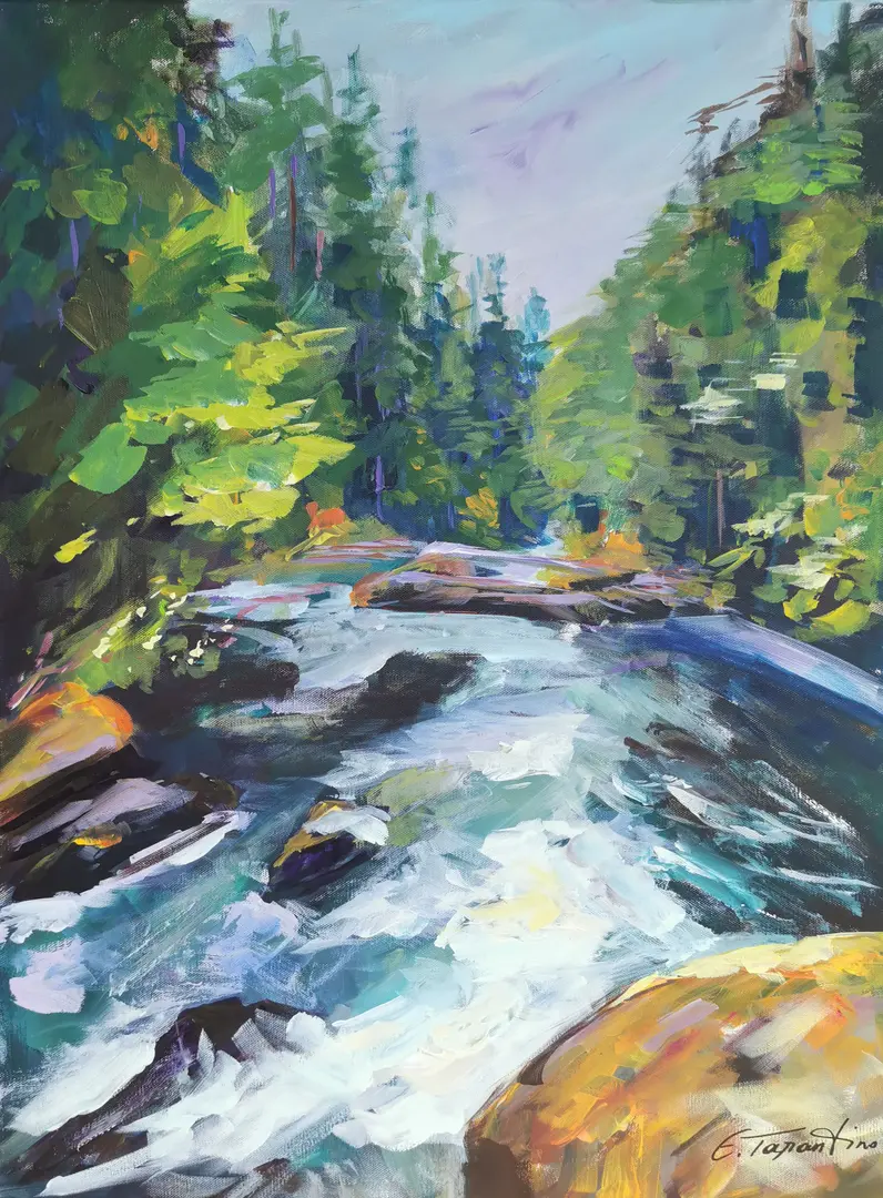 Gebirgsbach - Alpenbach Naturmalerei Acrylbild auf Leinwand 60x80cm von Arte Tarantino